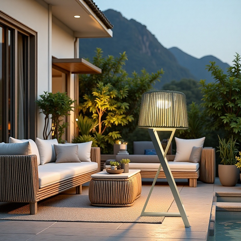 Z-shaped solar outdoor floor lamp in the garden