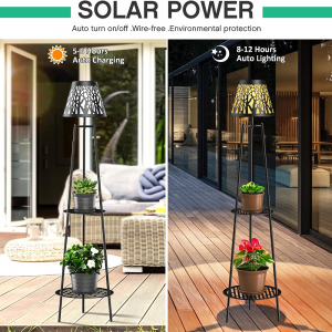 Outdoor Solar Floor Lamp with Shelves