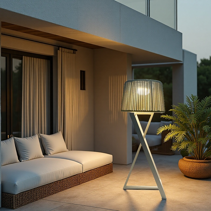 Z-Shaped Solar Outdoor Floor Lamp on Terrace