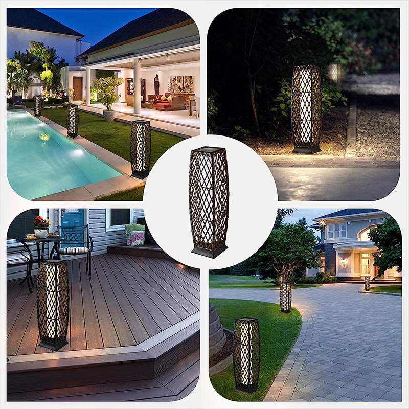 Wicker Outdoor Solar Floor Lamp for Patio