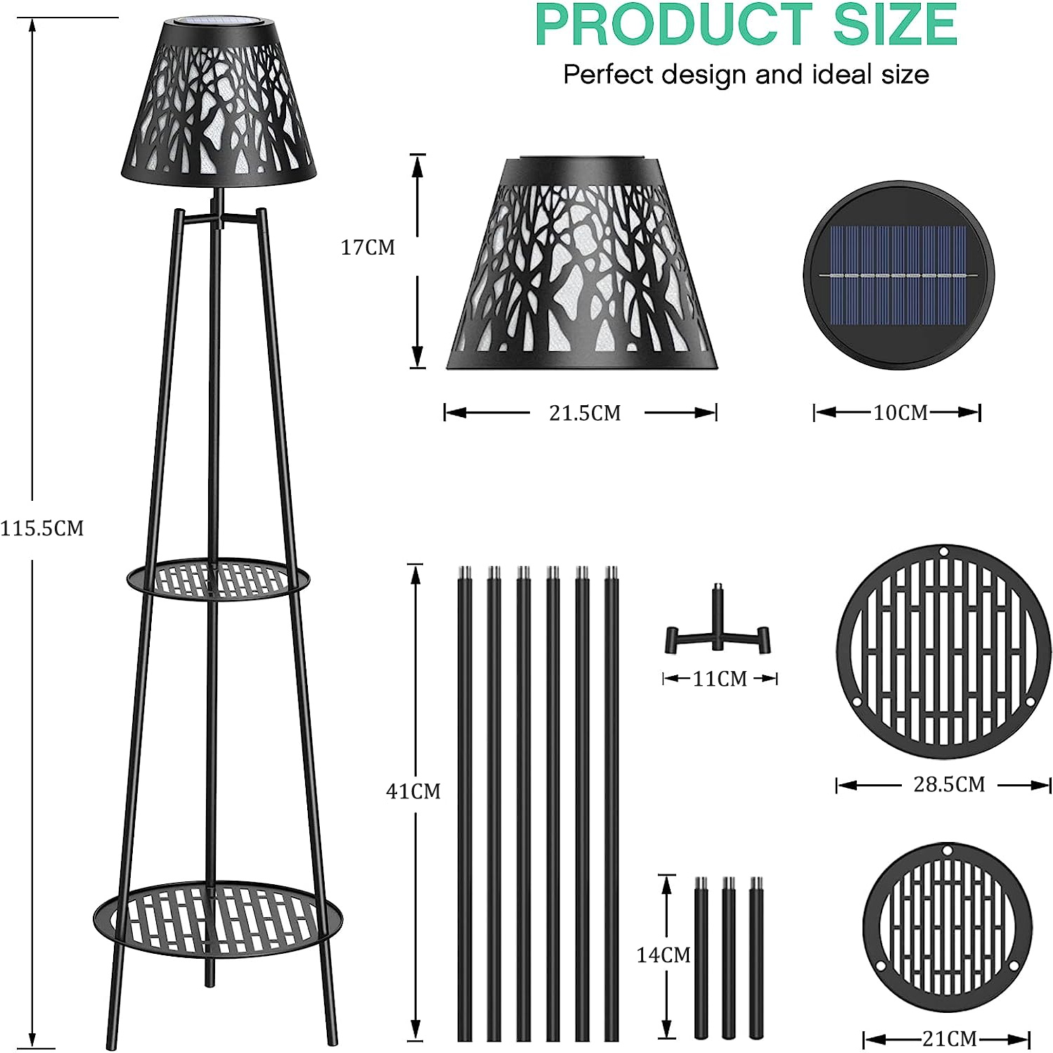 Outdoor Solar Floor Lamp with Shelves