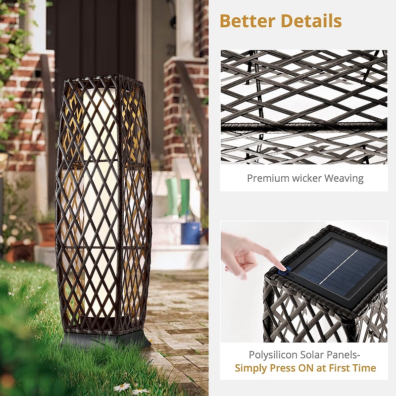 Wicker Outdoor Solar Floor Lamp for Patio