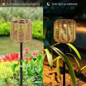 Outdoor Solar Garden Lights Rattan Lawn Lamps