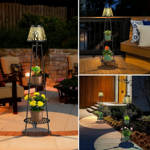 Outdoor Solar Floor Lamp with Shelves