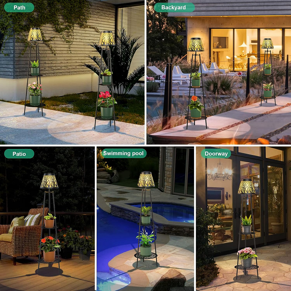 Outdoor Solar Floor Lamp with Shelves