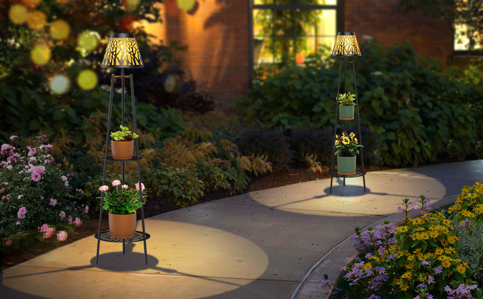 Outdoor Solar Floor Lamp with Shelves