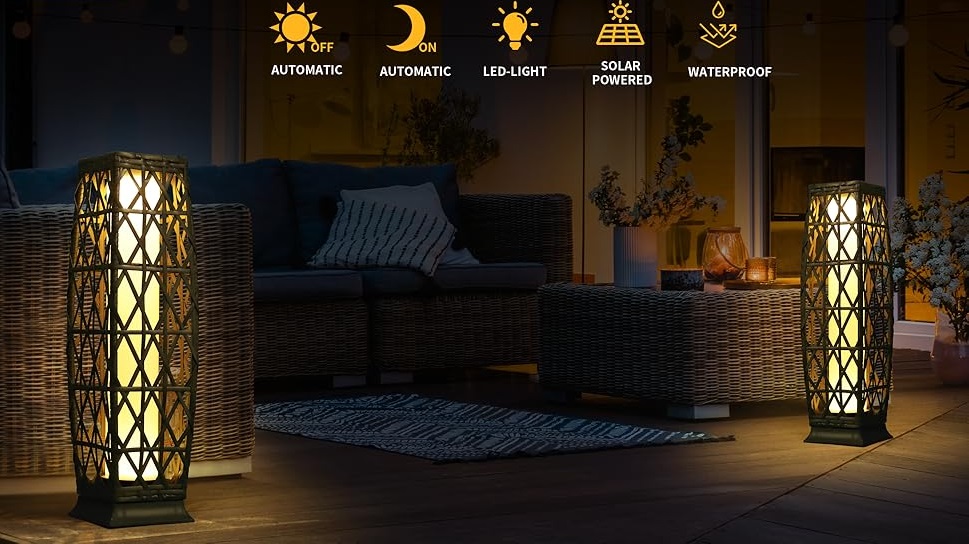 Wicker Outdoor Solar Floor Lamp for Patio