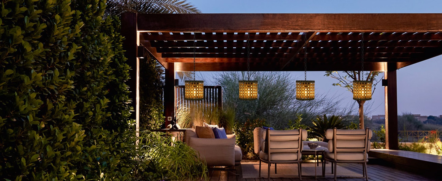 solar hanging rattan light