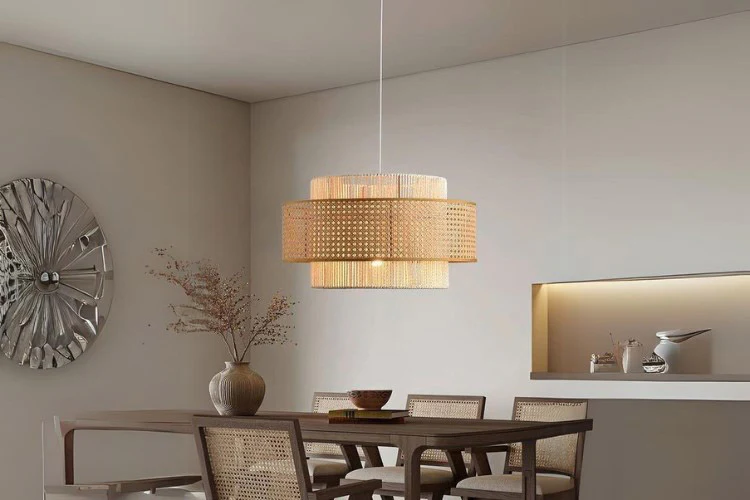 Layered rattan pendant light