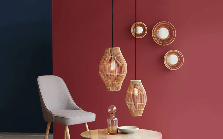 Handmade geometric rattan pendant light